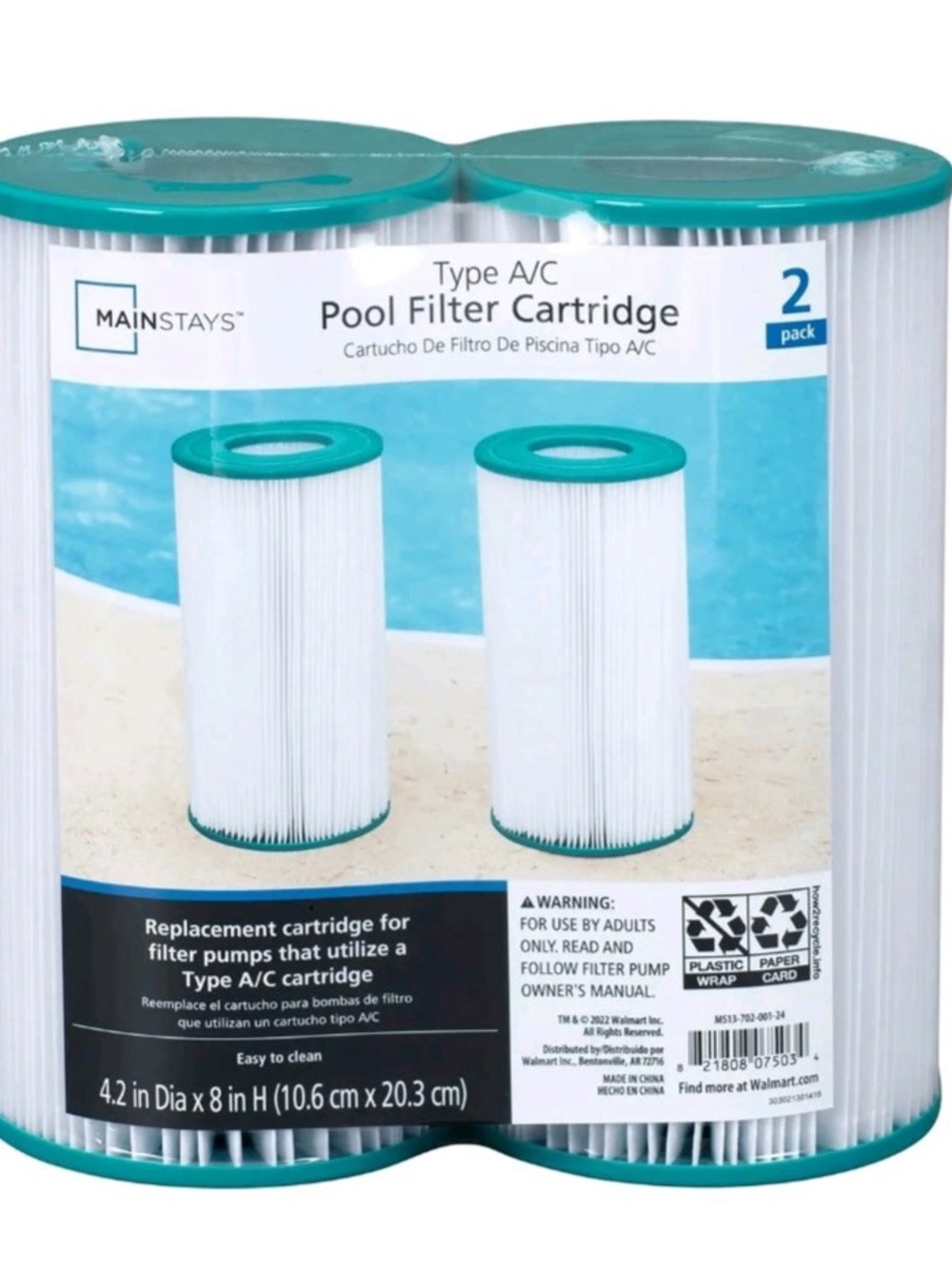 Mainstays Teal Pool Filter Cartridge Type A/C - 2 Pack